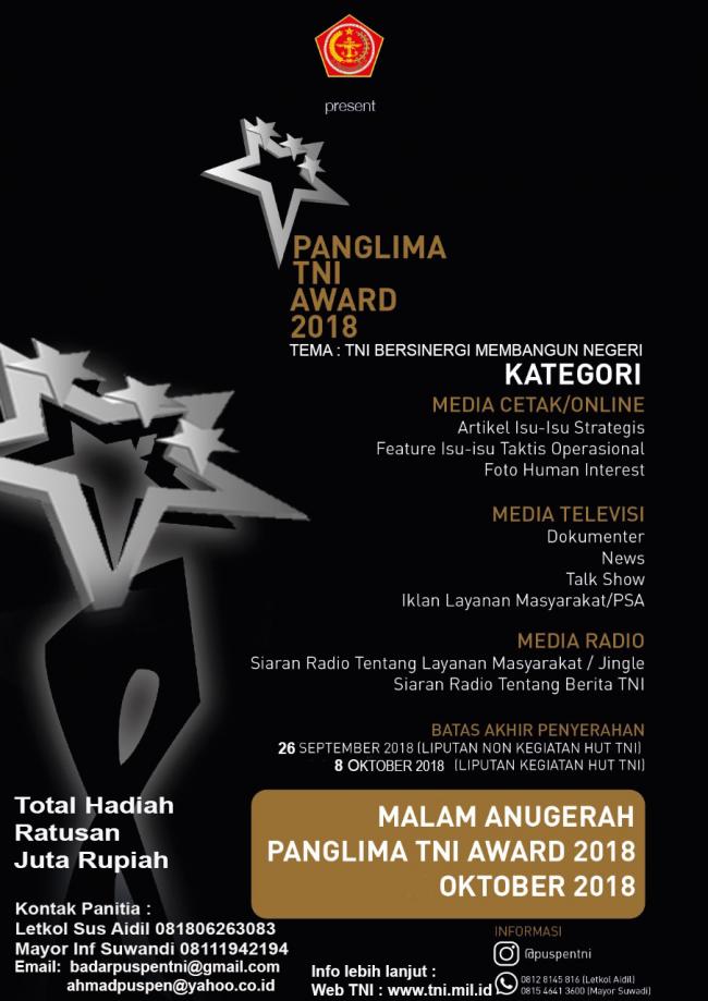 TNI Gelar Lomba Karya Jurnalistik Panglima TNI Award 2018